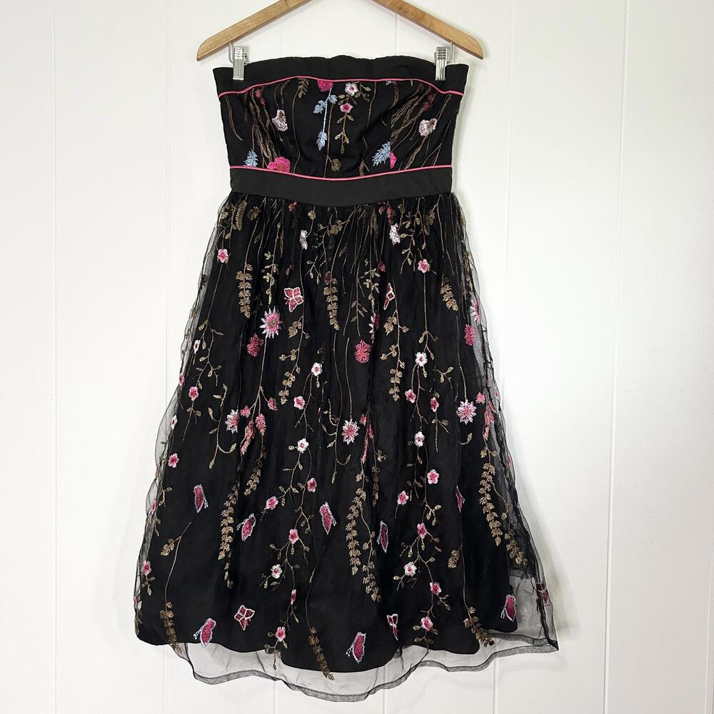 Lulus For The Frill of It Floral Embroidered Sheer Strapless Dress Womens Medium